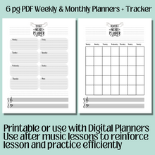 Weekly & Monthly Planner PRINTABLE, Digital Planner, GoodNotes, Music Teacher, Tracker, Music Practice Log