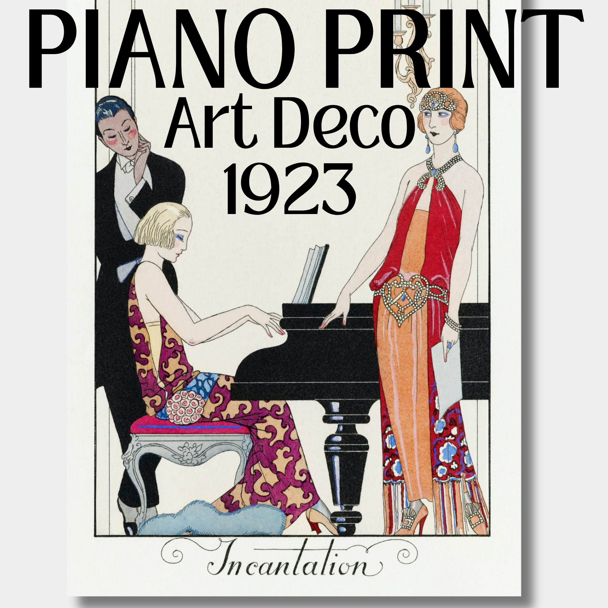 アート・デザイン・音楽 PTNA PIANO STEP 1 1923 Art Deco Piano & Fashion Print by George Barbier, Wall Decor