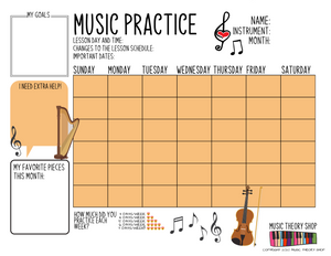 3 Printable Music Practice Charts, Tracker, Music Lessons, Music Progress Chart, Instruments, Music Teacher