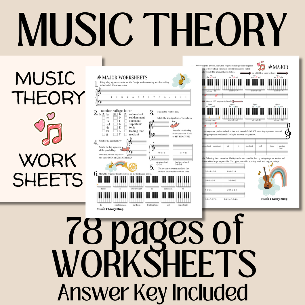 Music Theory Worksheets  | 30 Weeks of Music Theory Assignments, Learn Scales, Key Signatures, Circle of 5ths