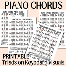 Piano Chords PRINTABLE Study Sheets, Digital Download, Music Lessons, Music Studio, Music Teacher, Music Theory Class