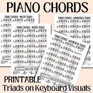 Piano Chords PRINTABLE Study Sheets, Digital Download, Music Lessons, Music Studio, Music Teacher, Music Theory Class