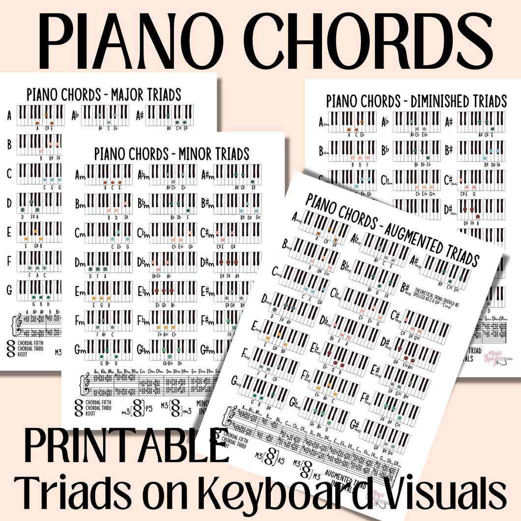Piano Chords PRINTABLE Study Sheets, Digital Download, Music Lessons, Music Studio, Music Teacher, Music Theory Class