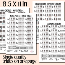 Piano Chords PRINTABLE Study Sheets, Digital Download, Music Lessons, Music Studio, Music Teacher, Music Theory Class