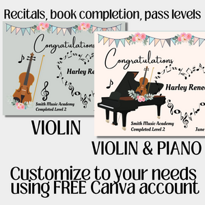 20 Editable CANVA Templates, Certificate, Award, Piano, Violin, Music Student, Recital, Wedding, Music Event