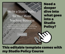 Studio Policy Canva Template, Music Teacher, Music Teaching Business, Music Lessons, Studio Policy, BONUS Policy Checklist, Music Educator