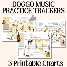 3 Printable Music Practice Charts, Tracker, Doggo, Doggie, Musician Dog Lovers, Music Teacher