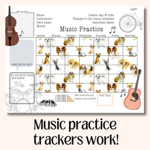 3 Printable Music Practice Charts, Tracker, Doggo, Doggie, Musician Dog Lovers, Music Teacher