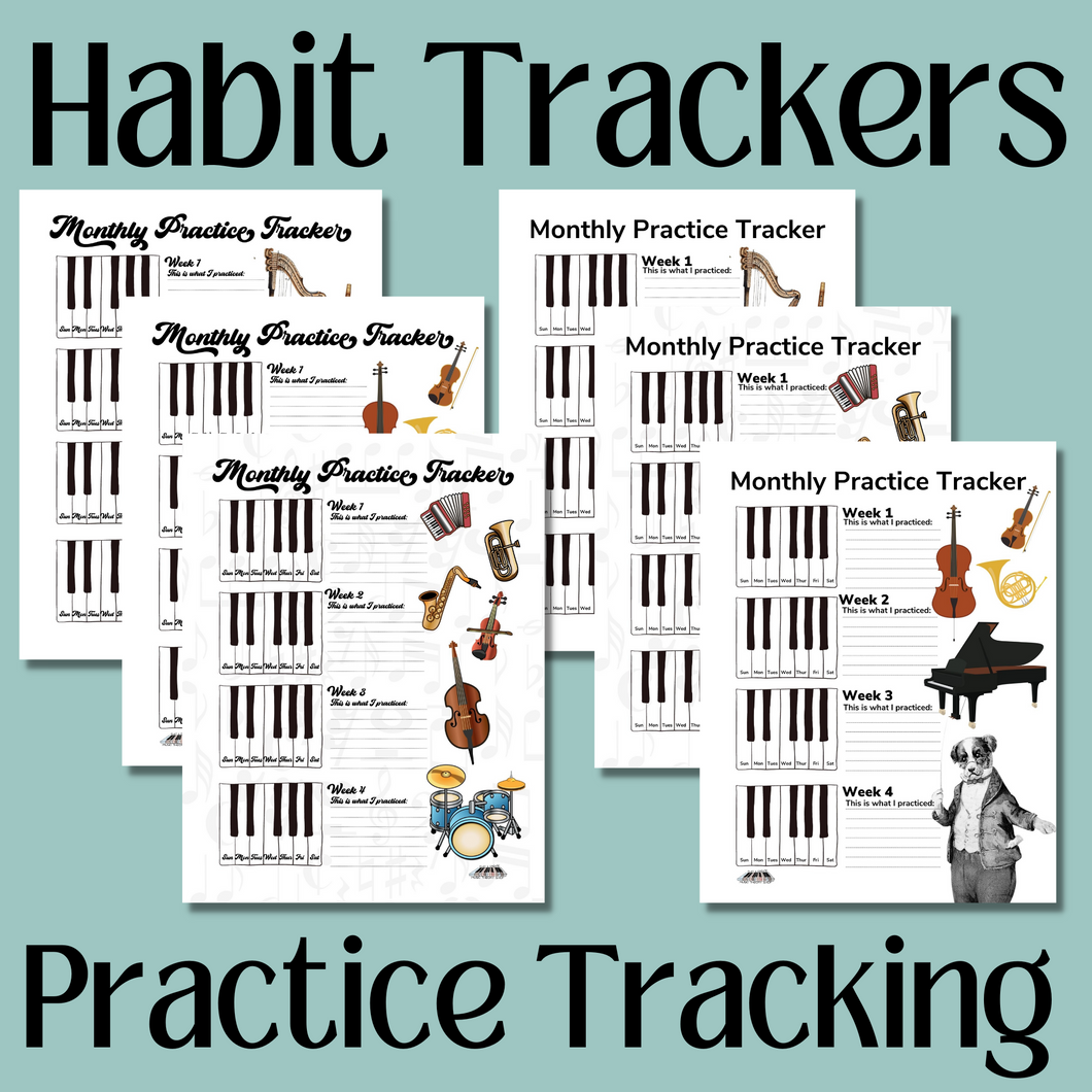 MUSIC PRACTICE Habit Tracker, Monthly Habit Tracker (2 font styles), Music Practice, Printable Practice, Music Lessons, Music Teacher