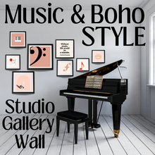 Music Boho Prints Set of 12, Wall Decor, Printable Art, Music Art, Music Studio, Bass Clef, Music Classroom Art, Piano Prints