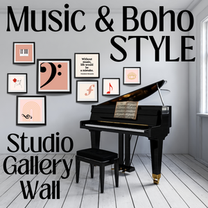 Music Boho Prints Set of 12, Wall Decor, Printable Art, Music Art, Music Studio, Bass Clef, Music Classroom Art, Piano Prints