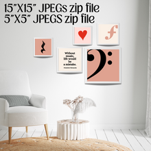 Music Boho Prints Set of 12, Wall Decor, Printable Art, Music Art, Music Studio, Bass Clef, Music Classroom Art, Piano Prints