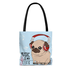 Music is My Life Listening Pup Tote Bag - Music Theory Shop