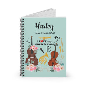 Personalized Music Lesson Spiral Notebook Ruled Line - Aqua