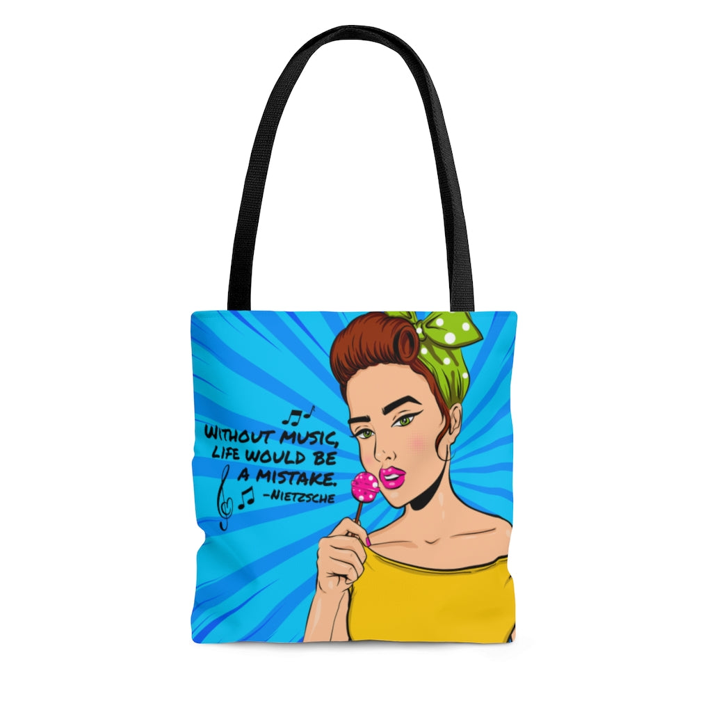 Without Music Life Would Be A Mistake Tote Bag - pop art blue/cheetah