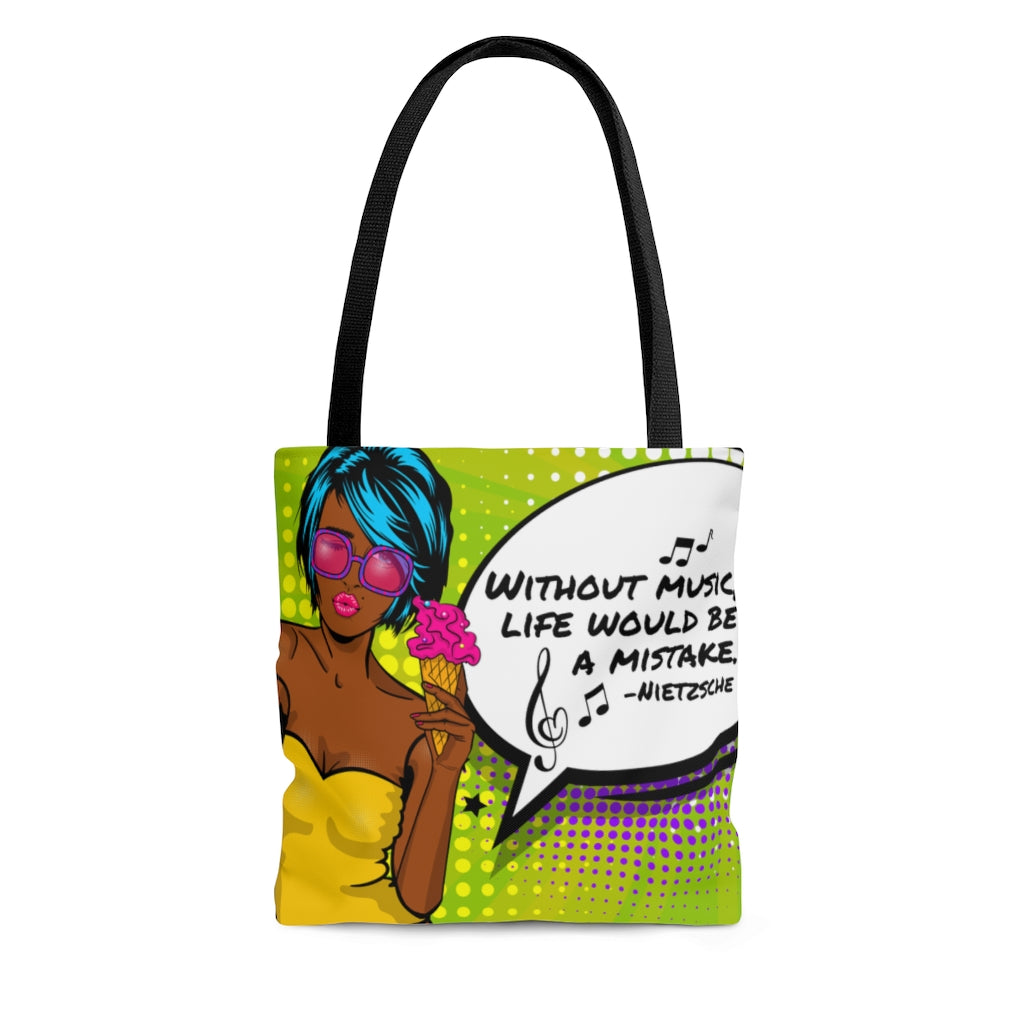 Without Music Life Would Be A Mistake Tote Bag - pop art/cheetah