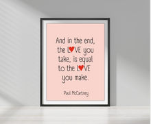 Paul McCartney Quote Art, Music Wall Decor, Boho Pink Phrase, Musical Print, Love Quote, Music Art, Music Studio, Musician Print