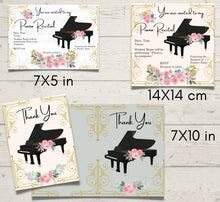 40 Editable Piano Invitations and Thank You Cards, Canva Templates, Boho Classical, Birthday, Concert, Party, Wedding, Music Event