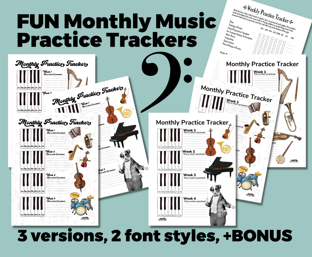 MUSIC PRACTICE Habit Tracker, Monthly Habit Tracker (2 font styles), Music Practice, Printable Practice, Music Lessons, Music Teacher