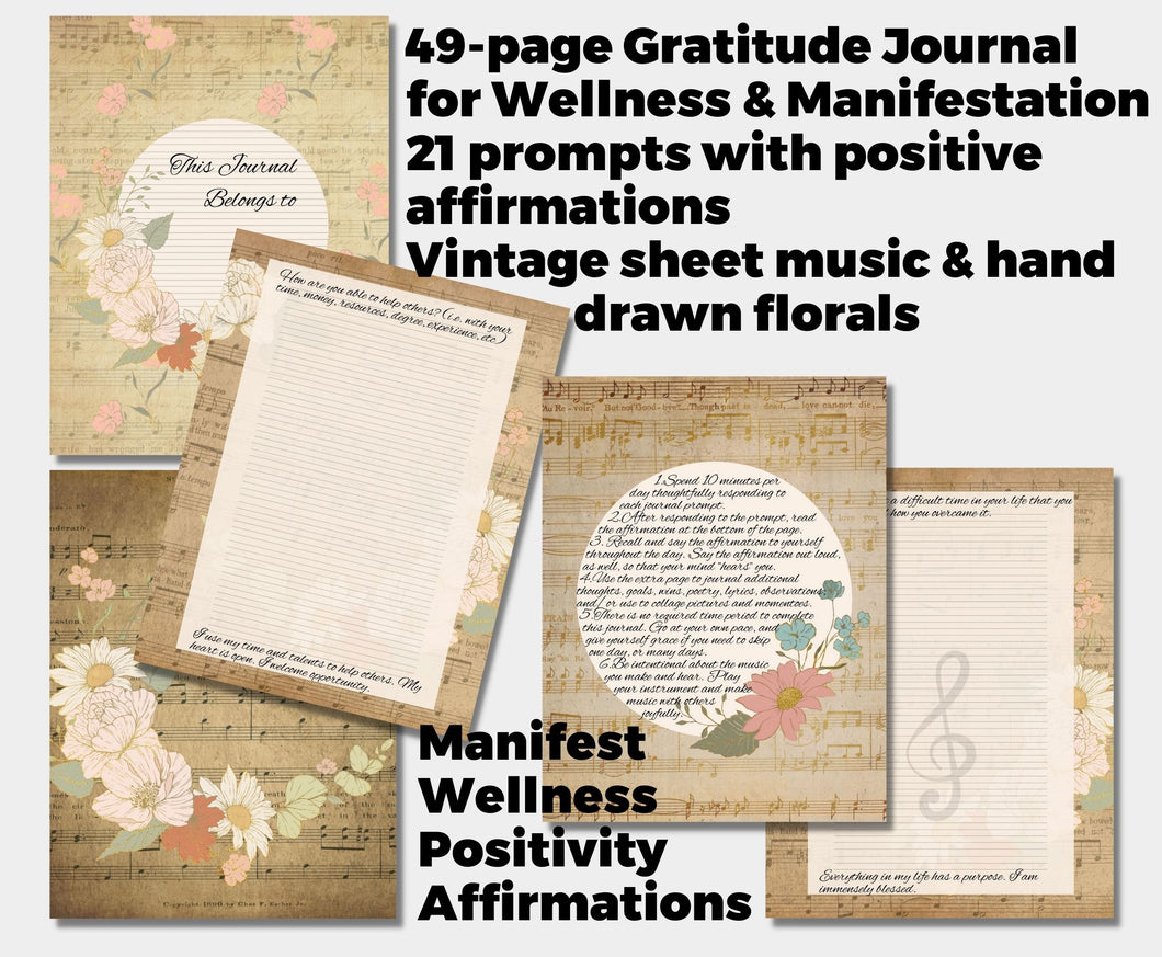 DIGITAL JOURNAL, 21-Day Gratitude Journal, Wellness Prompts, Positive Affirmations, Manifestation Journal, Music Teacher Gift