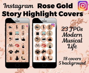 23 Instagram Story Highlight Icons, Rose Gold, Musical Icons, Instagram Highlight Covers, Social Media Icons
