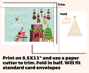 Guitar Wall Christmas Card, PRINTABLE, Homemade Coupons, Gift Tags, Musician Gift, Music Card, Music Teacher Card, Musical Card, Xmas Card