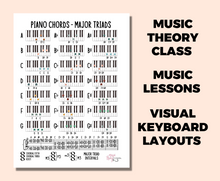 Piano Chords PRINTABLE Poster & Study Sheets, ALL Triads, Music Lessons, Music Studio, Music Teacher, Music Classroom