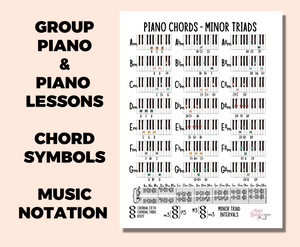 Piano Chords PRINTABLE Poster & Study Sheets, ALL Triads, Music Lessons, Music Studio, Music Teacher, Music Classroom