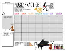 3 Printable Music Practice Charts, Tracker, Music Lessons, Music Progress Chart, Instruments, Music Teacher