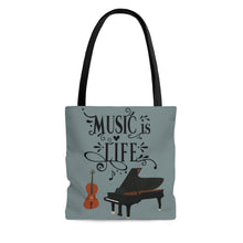 Music is Life Piano, Cello, Violin Vintage Sign Tote Bag - Charcoal