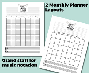 Weekly & Monthly Planner PRINTABLE, Digital Planner, GoodNotes, Music Teacher, Tracker, Music Practice Log