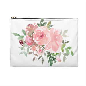 Shabby Chic Musical Quote Accessory Pouch - Watercolor Floral/White