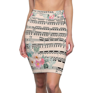 Beethoven Pencil Skirt, Vintage Sheet Music, Floral Women's