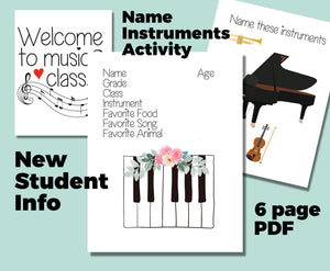 Music Class STUDENT ACTIVITY, Welcome Pages, Coloring Book, Music Activities, Music Teacher, Music Classroom, Printable, Digital Download