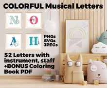 Music, Alphabet WALL DECOR, GRAPHIC Design, Letters, +Bonus Coloring Book! Music Teacher, Baby Decor, Kid Room Decor, Music Classroom