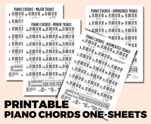 Piano Chords PRINTABLE Study Sheets, Digital Download, Music Lessons, Music Studio, Music Teacher, Music Theory Class