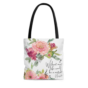 Shabby Chic Musical Quote Tote Bag - Watercolor Floral/White