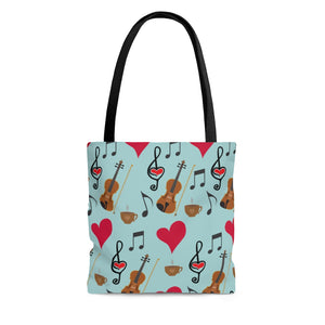 Violin Viola Coffee Hearts Music Clefs Tote Bag - Gift for Musician