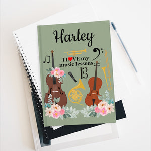 Personalized Music Lesson Hard Cover Journal - Ruled Line Sage Green