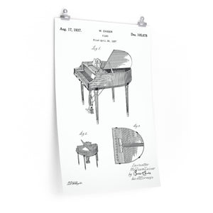 Piano Patent Drawing Poster, Pianist, Music Studio Wall Art