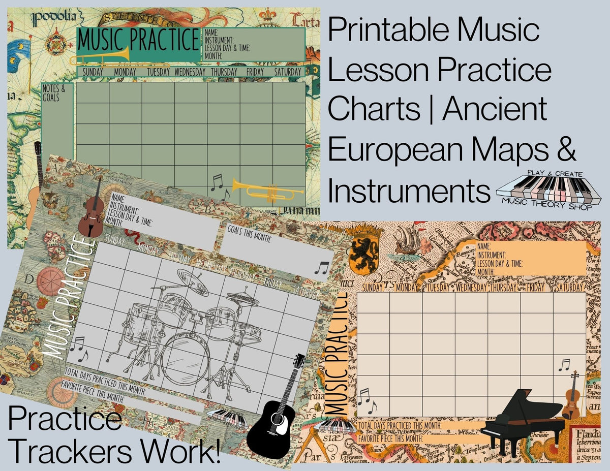3 Printable Music Practice Charts, European Maps, Gothic, Instruments ...