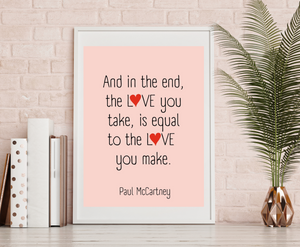 Paul McCartney Quote Art, Music Wall Decor, Boho Pink Phrase, Musical Print, Love Quote, Music Art, Music Studio, Musician Print