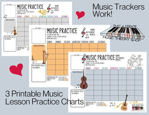 15 Printable Music Practice Charts, Music Teacher, Music Student, Gift for Musician
