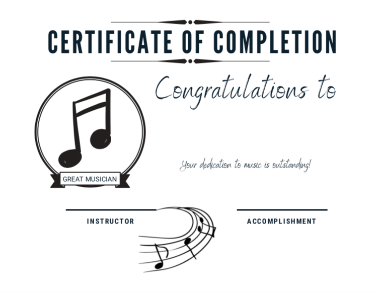 Downloadable PDF - Student Certificates of Completion - Music Theory Shop