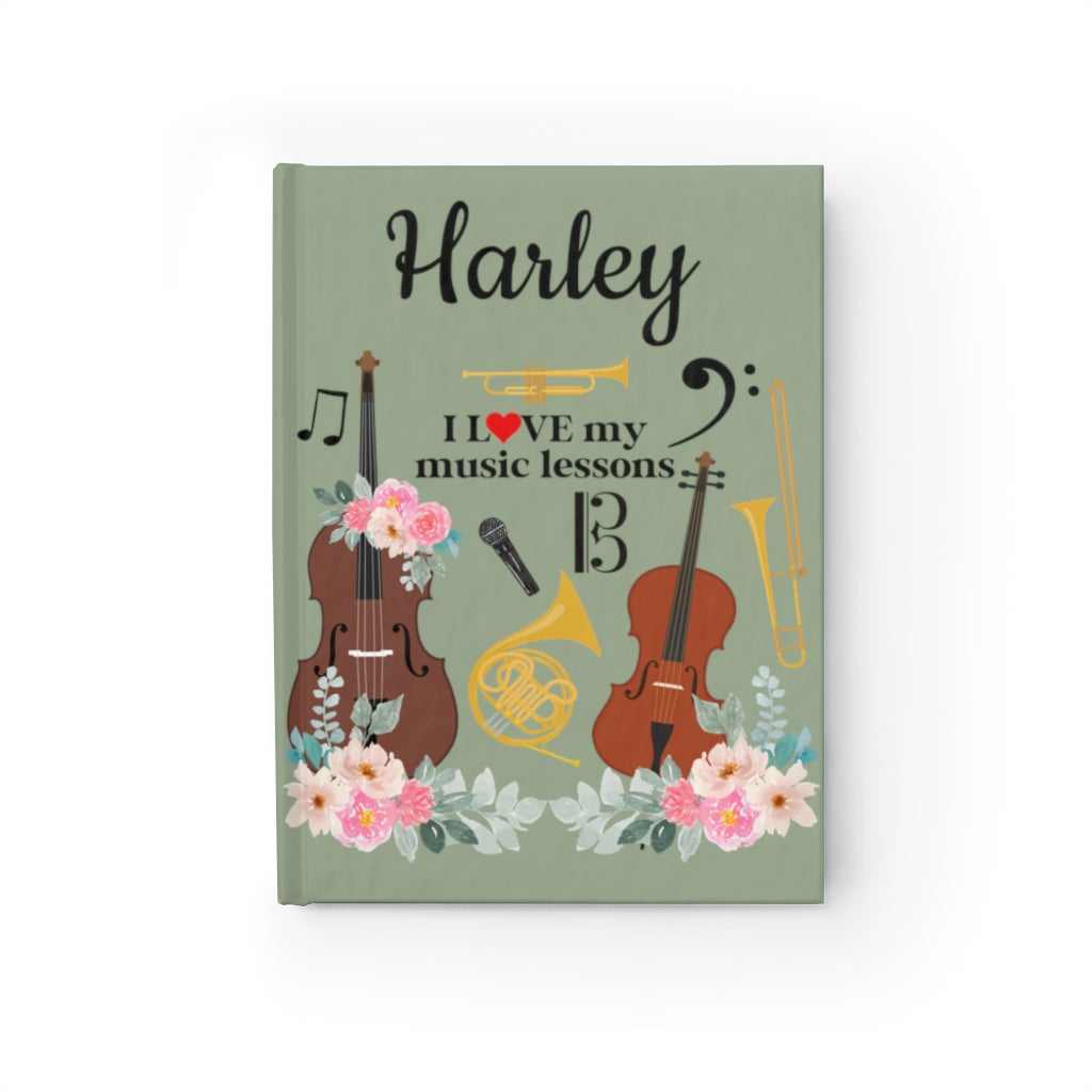 Personalized Music Lesson Hard Cover Journal - Ruled Line Sage Green