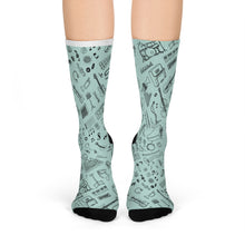 Music Studio, Recording Gear, Music Notes, Clefs, Instruments, #musictheory All Over Design Crew Socks