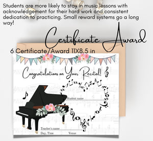 22 Editable Piano Recital Certificate, Trifold Program Brochure, Canva Templates, Boho Classical, Birthday, Concert, Party, Music Event