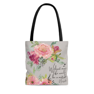 Shabby Chic Musical Quote Tote Bag - Watercolor Floral/Cashmere