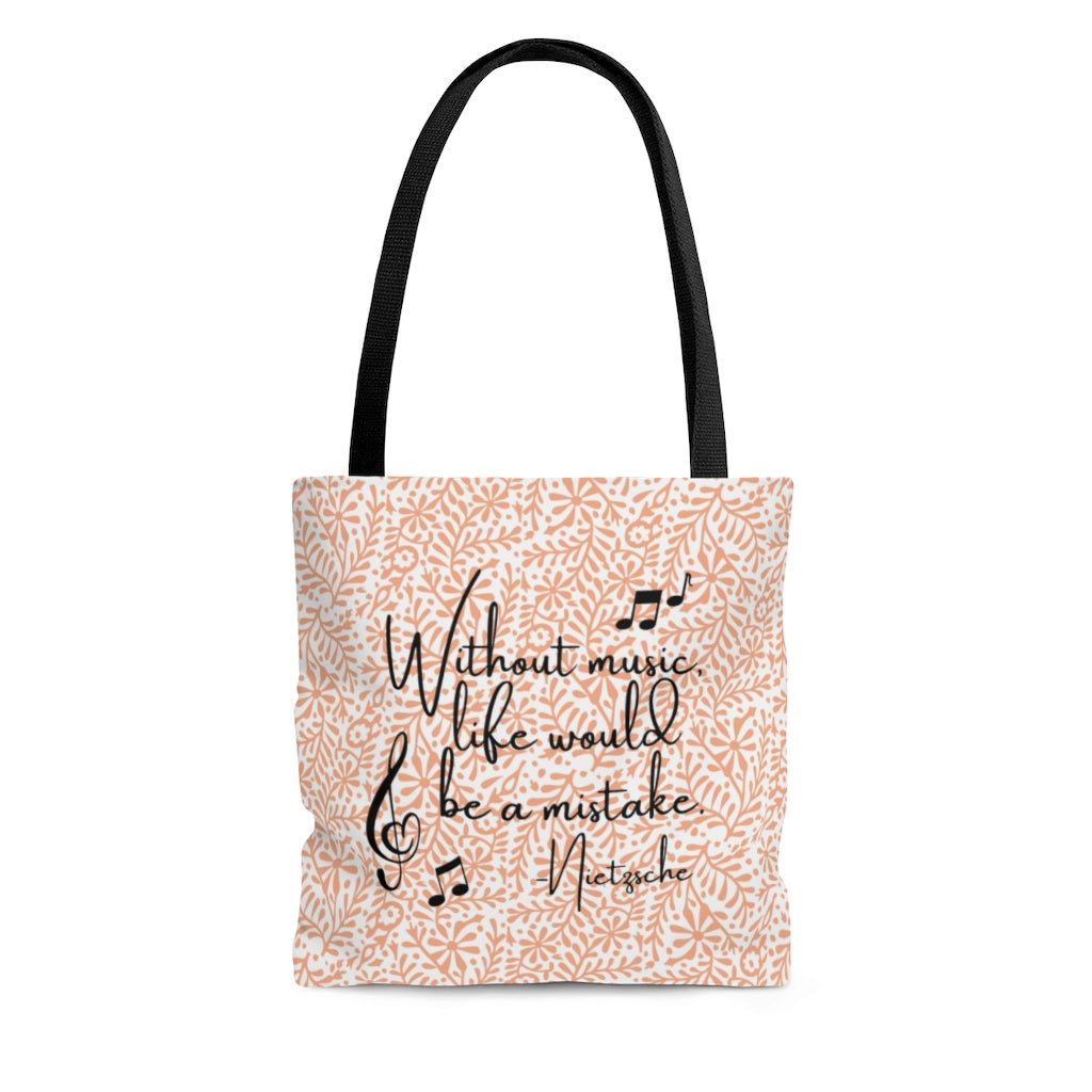 Without Music Life Would Be A Mistake Tote Bag - floral/arabesque