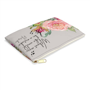 Shabby Chic Musical Quote Accessory Pouch - Full Back Watercolor Floral/Cashmere